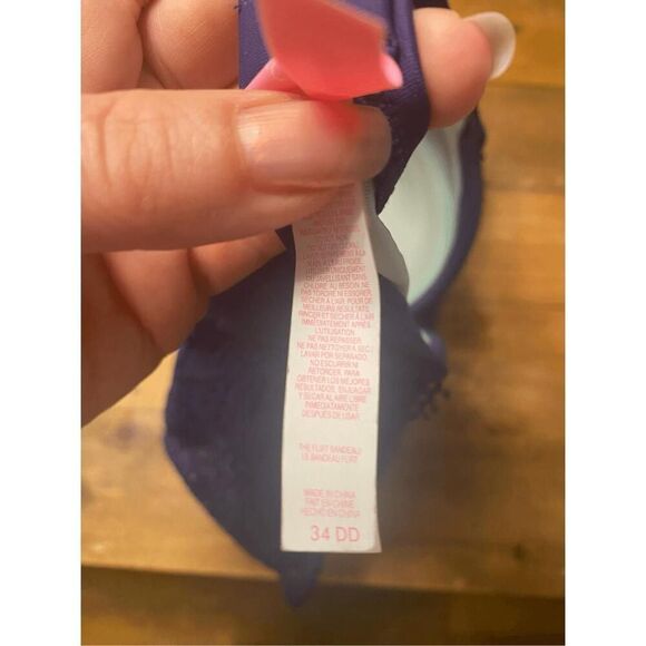 Victorias Secret 34DD the flirt bandeau bikini top blue strapless lace - Picture 6 of 7